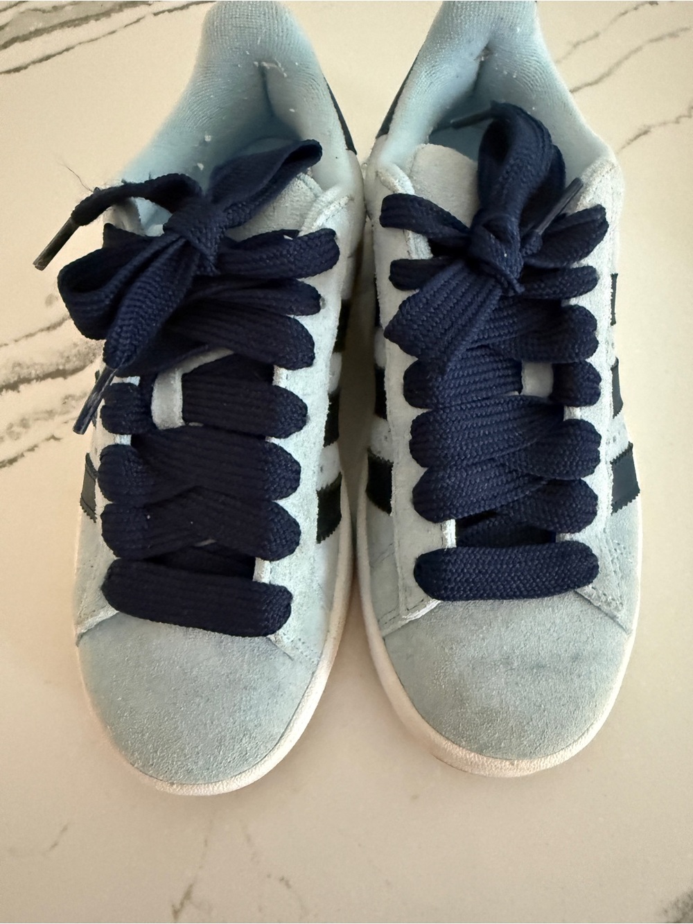 Light Blue Suede Sneakers with Navy Laces